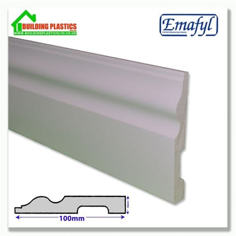 100mm Ogee Plastic Skirting Board 2.9m White